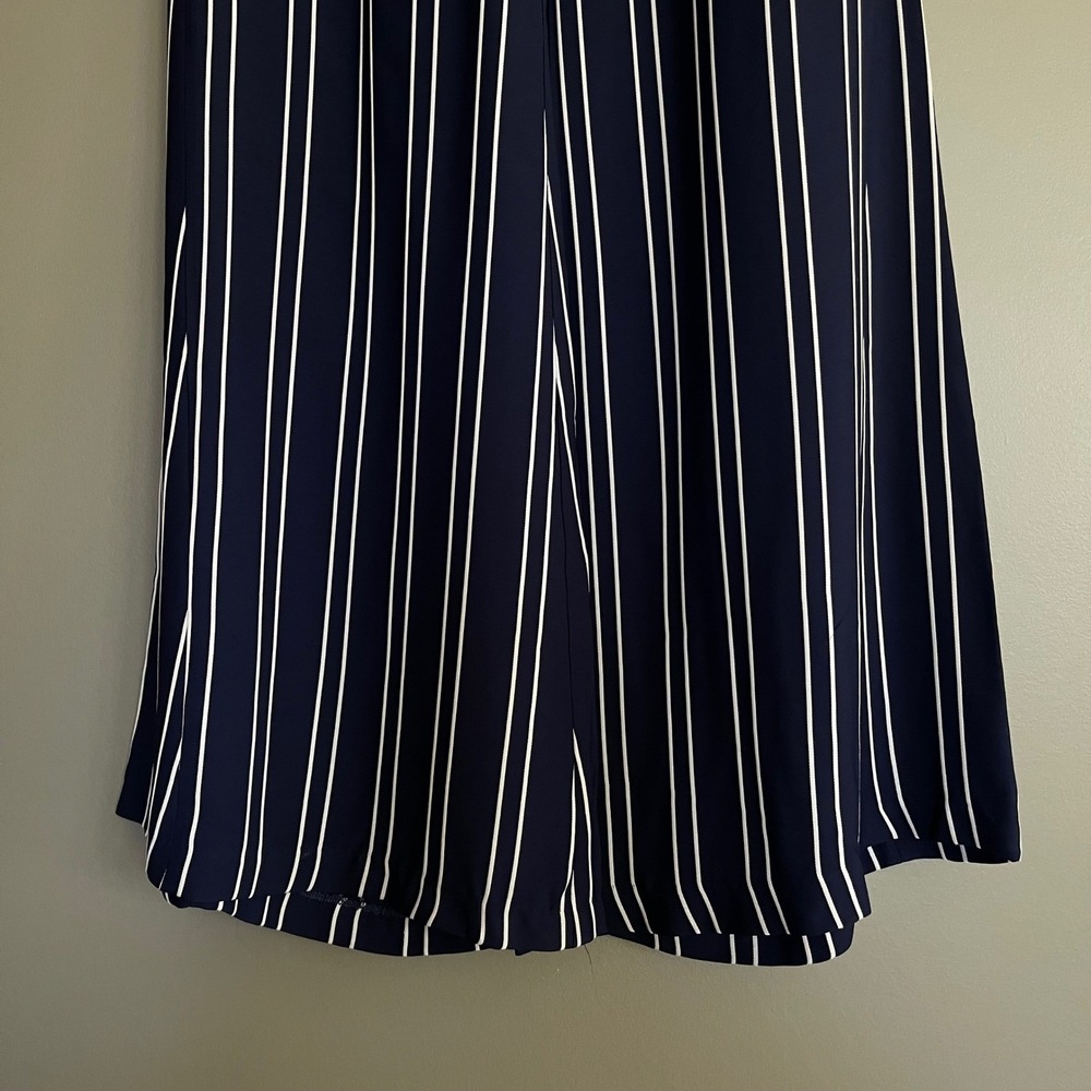 La Ligne Hardy Striped Crepe Flared Pants Navy Blue White High Waist Sz 2 Flowy - Picture 8 of 16